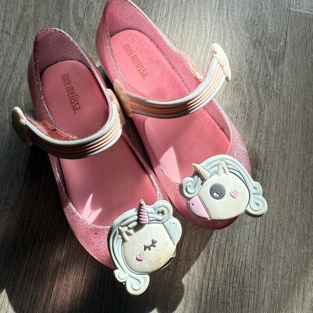 Mini Melissa Glittery Pink Unicorn Flats